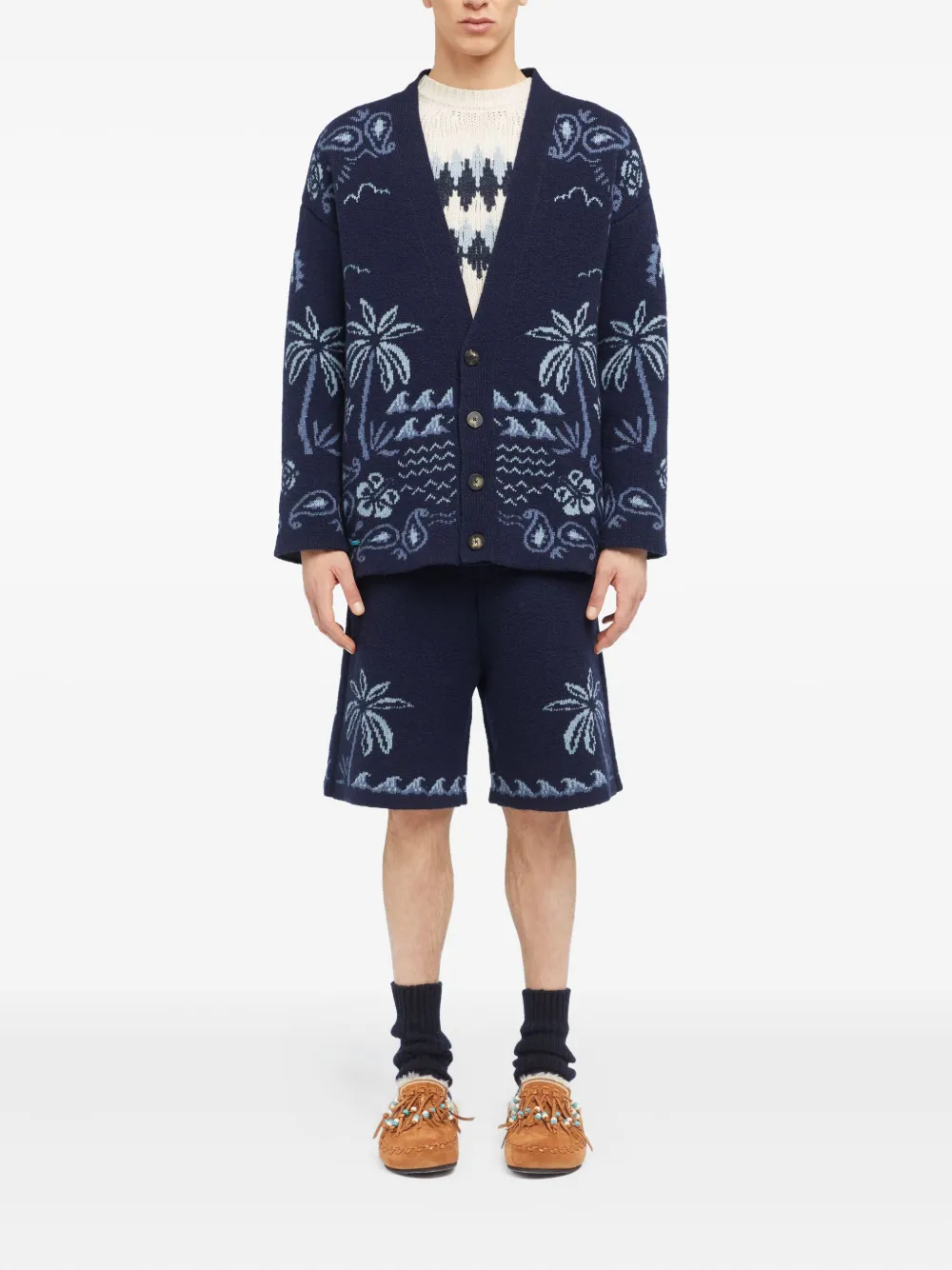 Alanui Vest met paisley-print en palmboom 4642-Midnight-Denim