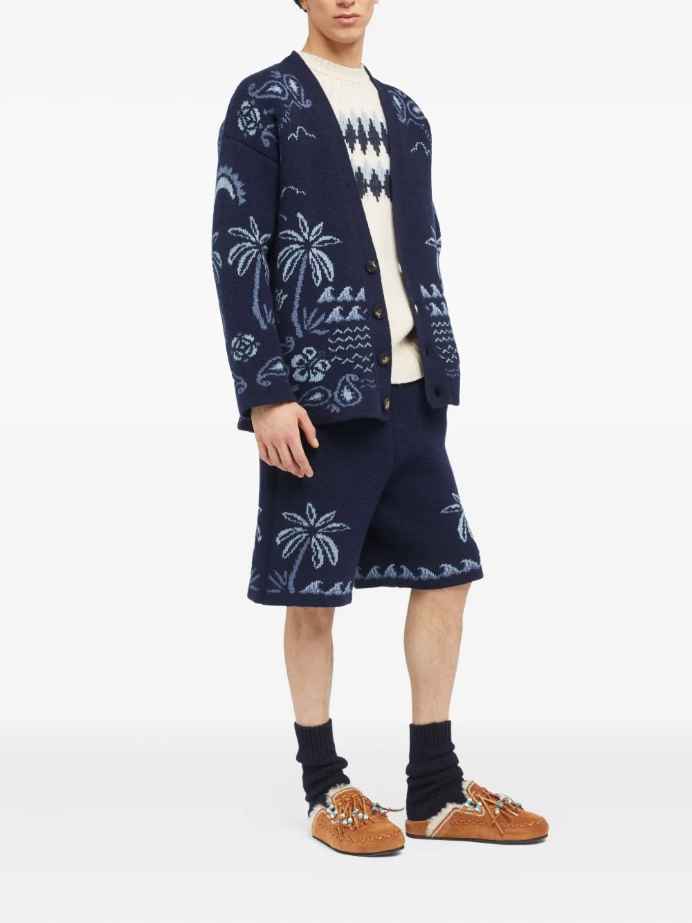 Alanui Vest met paisley-print en palmboom 4642-Midnight-Denim