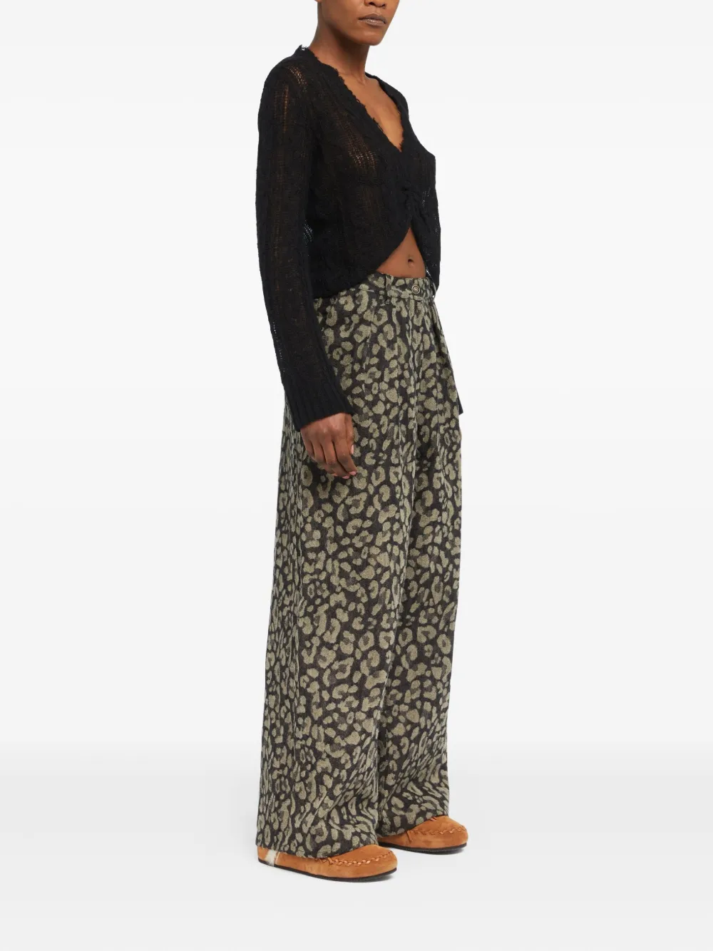 Alanui Seattle pleated leopard-print jeans Beige