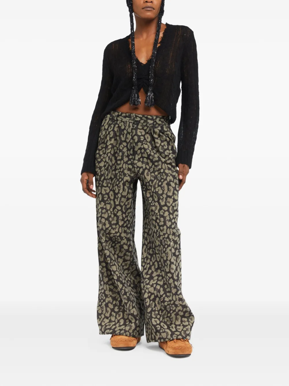 Alanui Seattle pleated leopard-print jeans Beige
