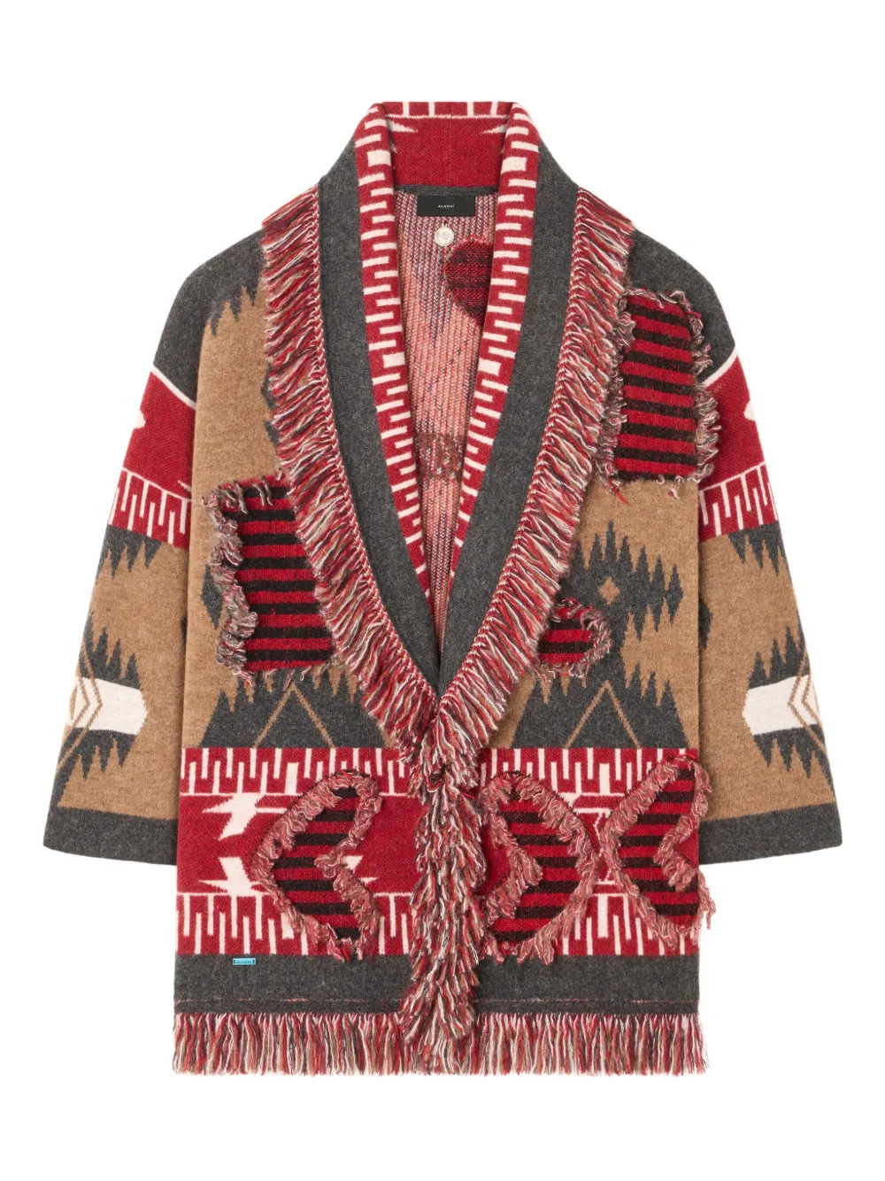 Alanui Grunge Anthem Fringed Patterned Coat In Brown