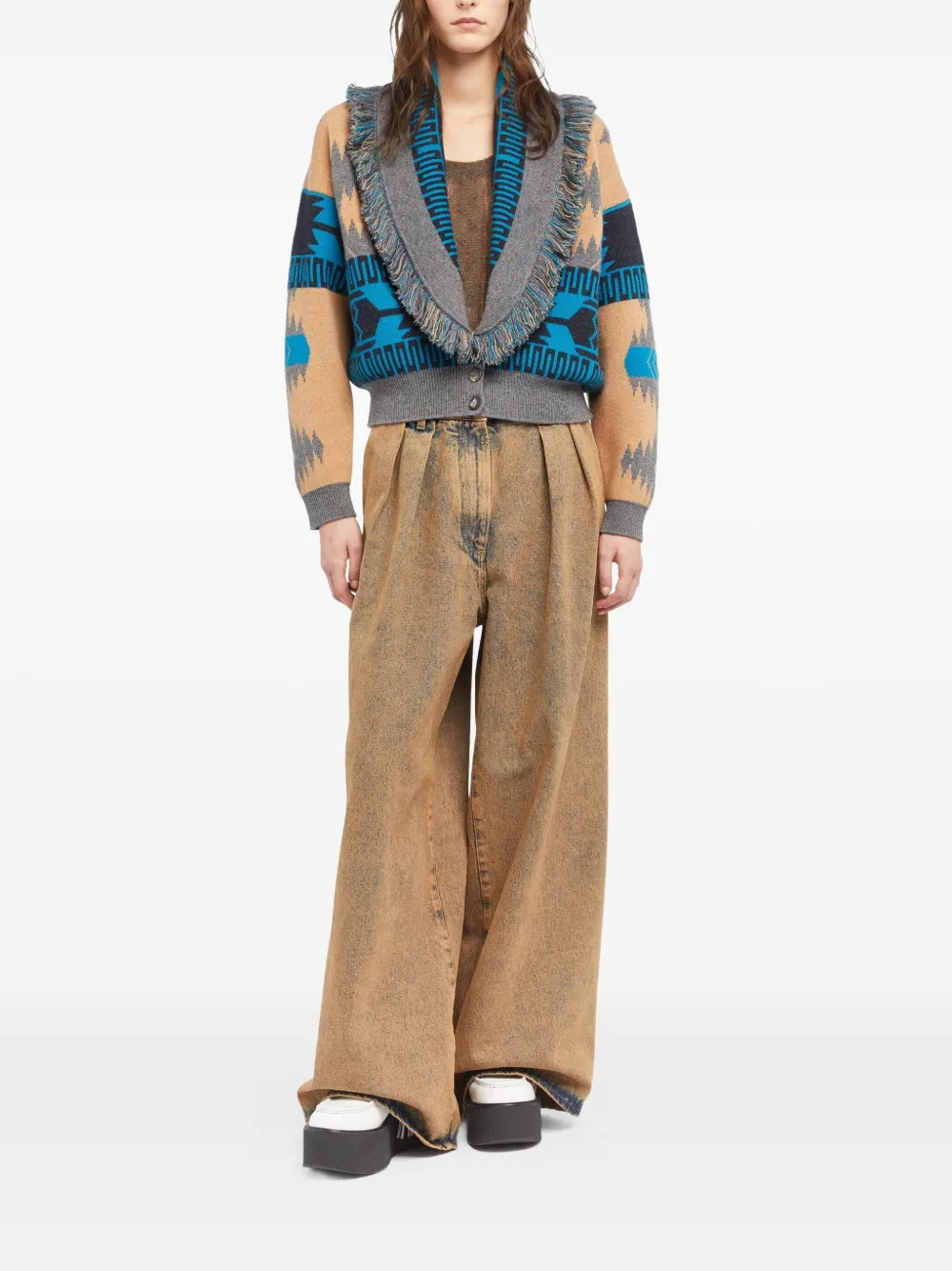 Alanui Icon jacquard fringe bomber jacket Beige