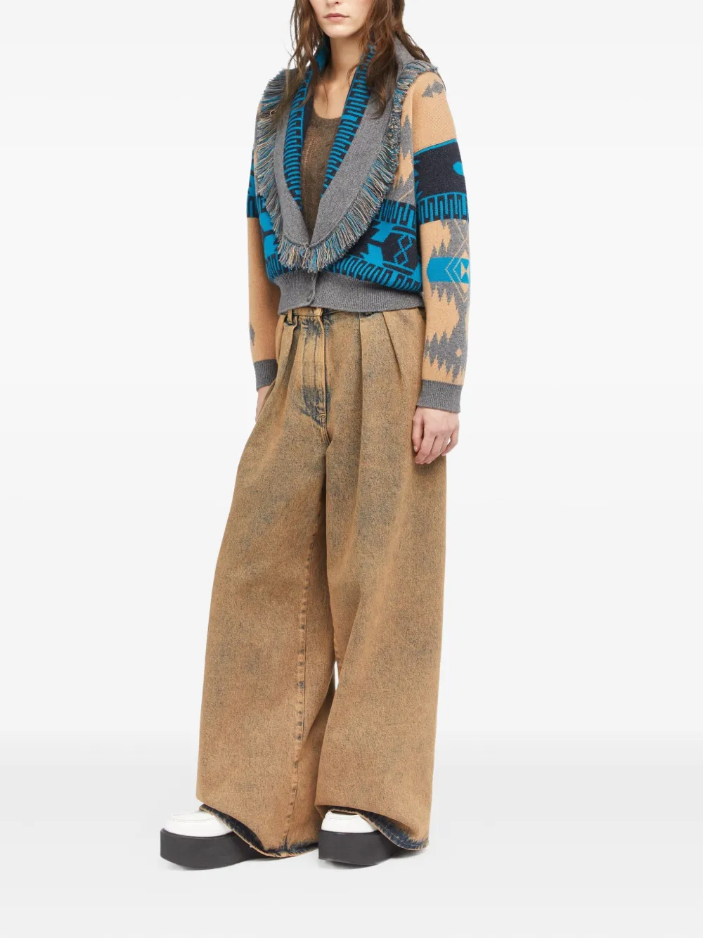 Alanui Icon jacquard fringe bomber jacket Beige