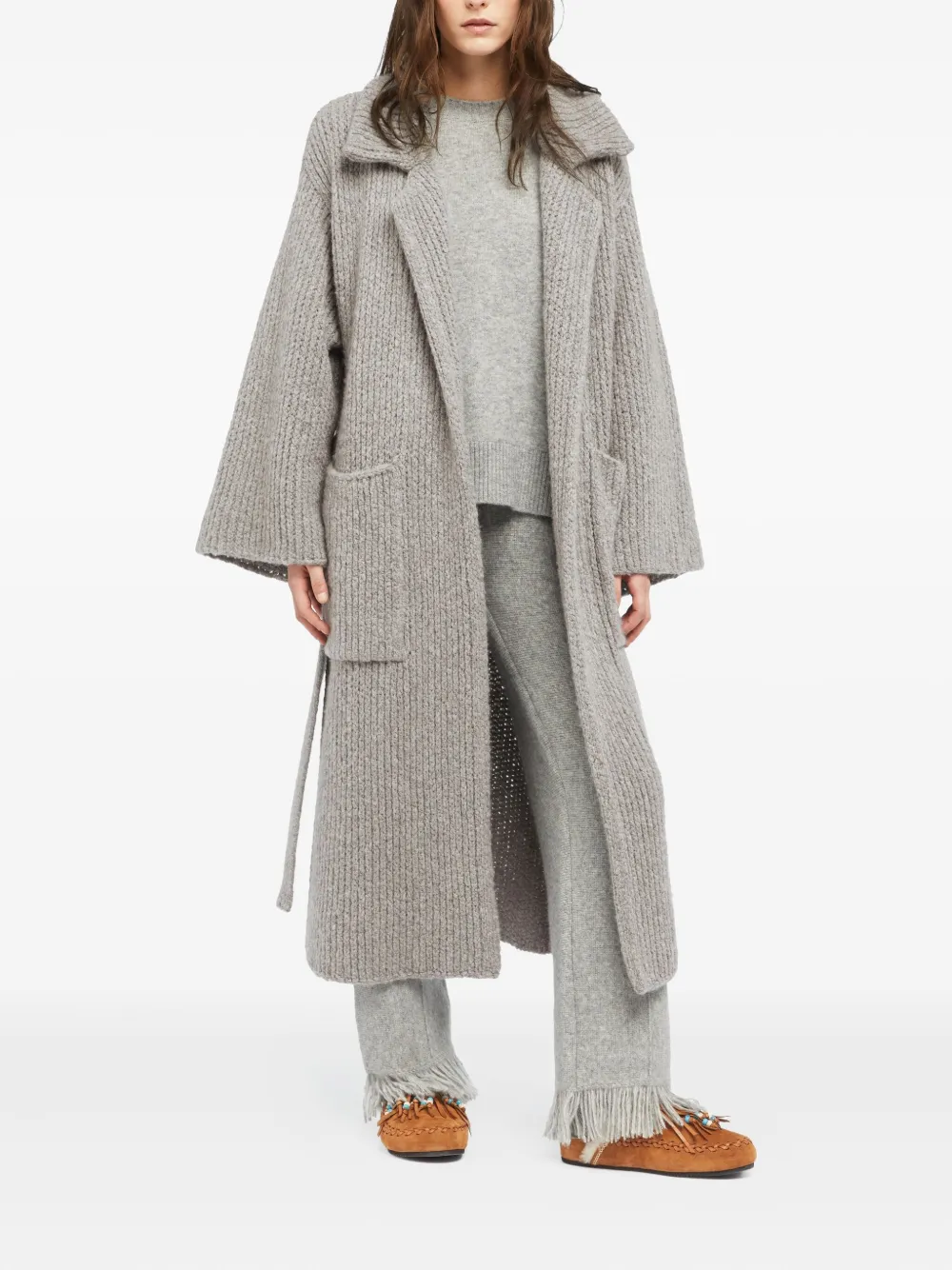 Alanui Finest ribbed belted cardi-coat Grijs
