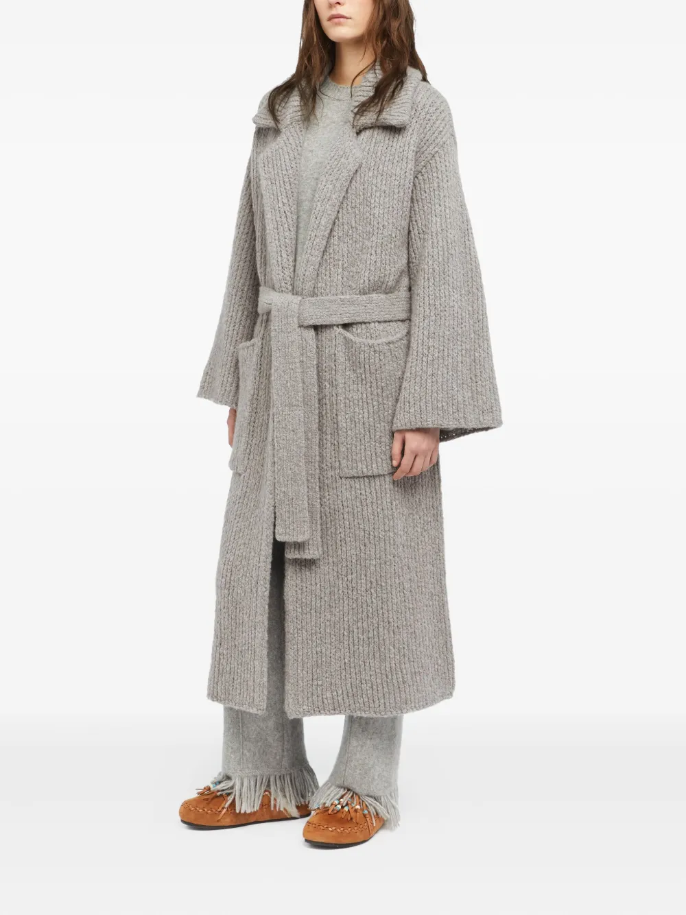 Alanui Finest ribbed belted cardi-coat Grijs