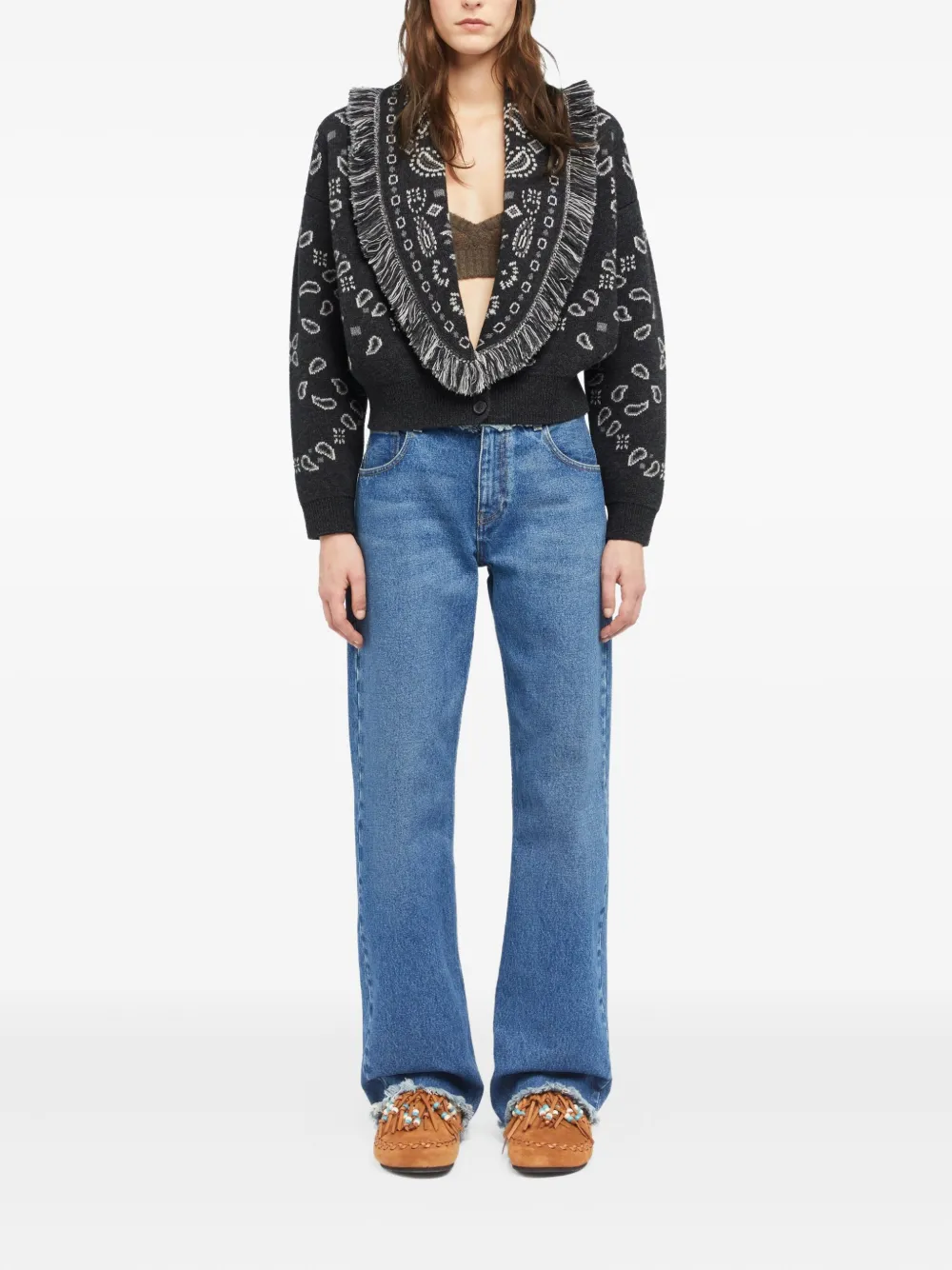 Alanui paisley-jacquard fringe cardigan Grijs