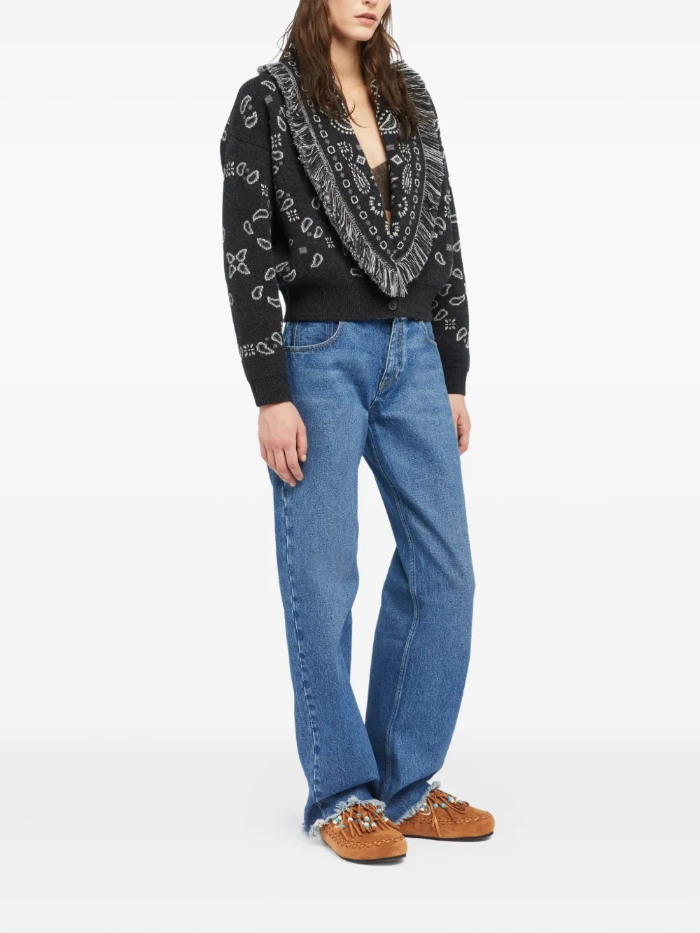 Alanui paisley-jacquard fringe cardigan Grijs