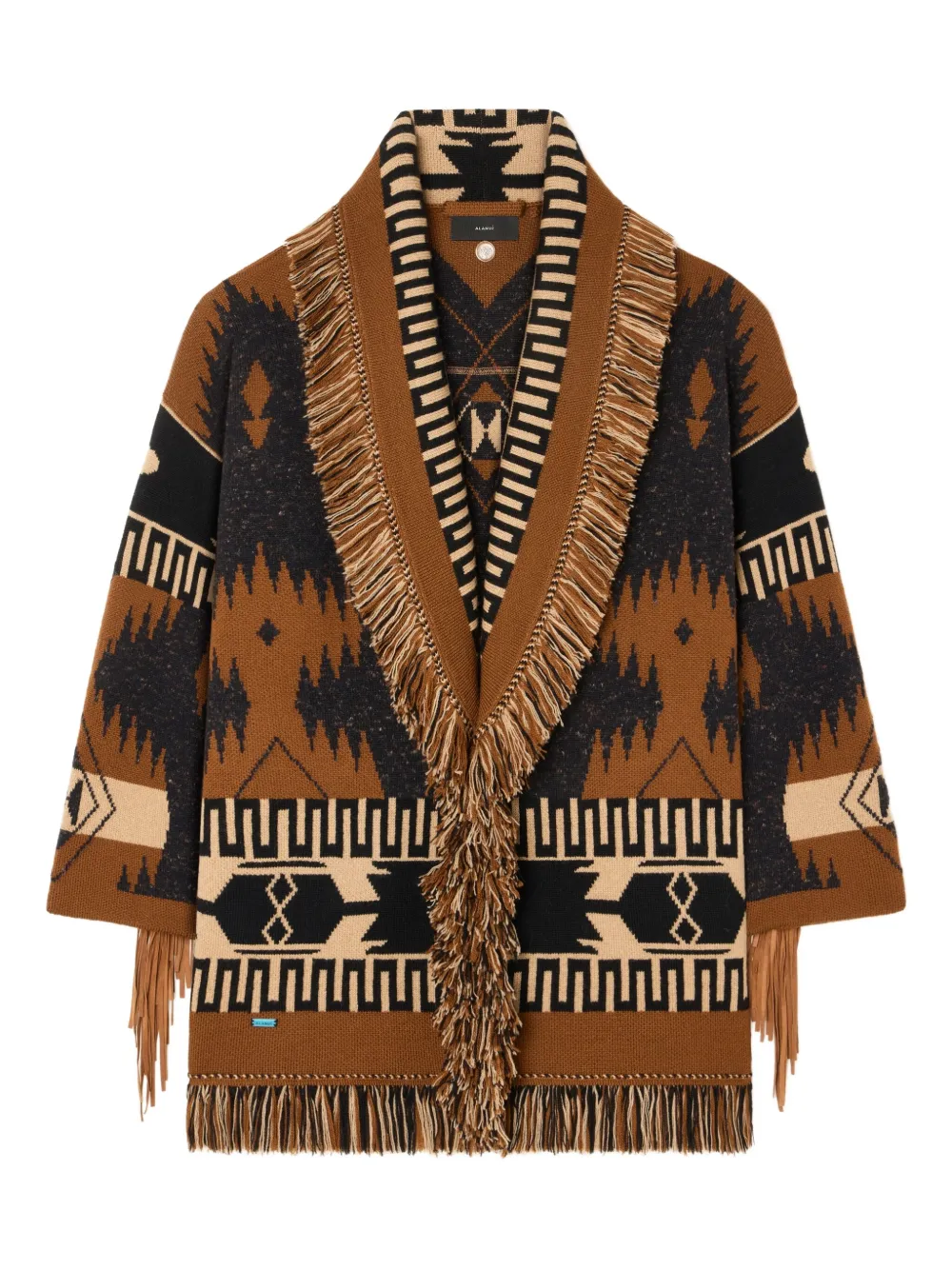Alanui Dreamscape Fringe-detailed Patterned Cardigan In Green