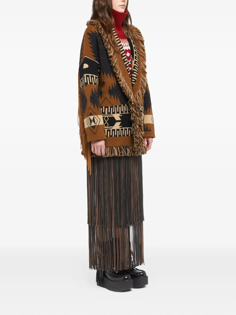 Alanui Dreamscape Fringe-detailed Patterned Cardigan In Green
