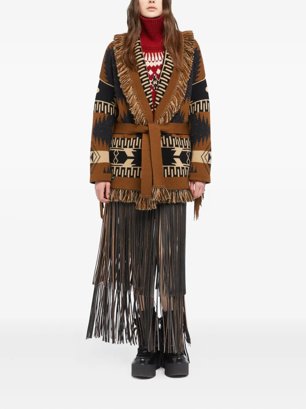 Alanui Dreamscape Fringe-detailed Patterned Cardigan In Green