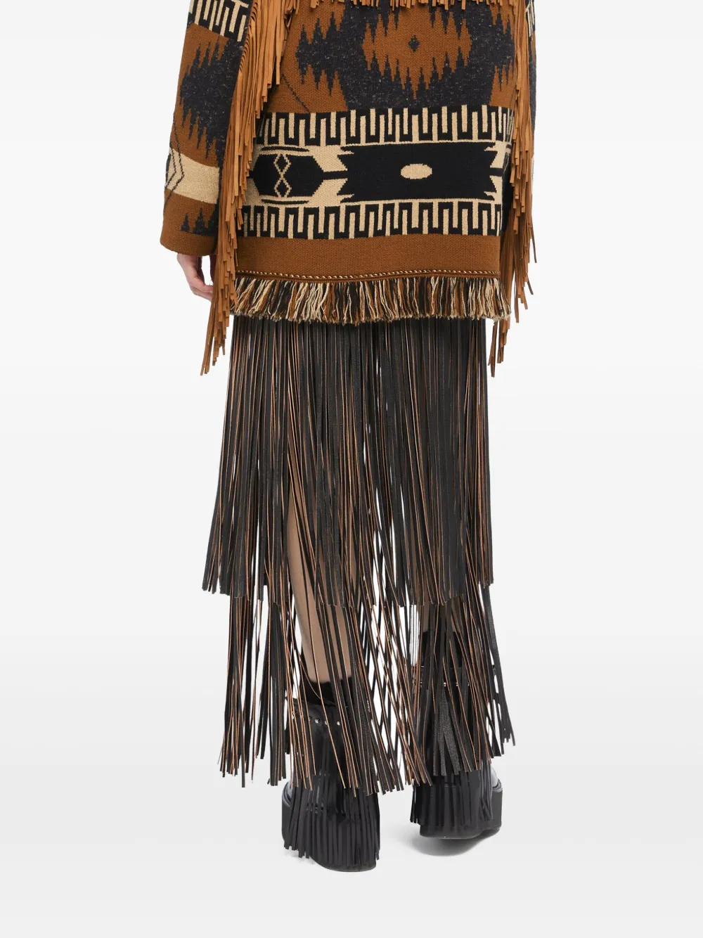 Alanui Dreamscape Fringe-detailed Patterned Cardigan In Green