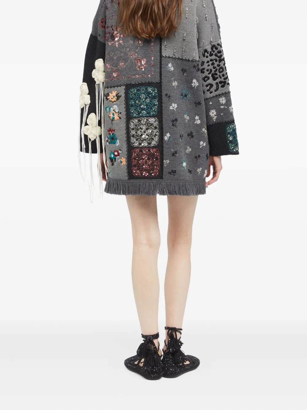 Alanui Midnight In Manhattan Patchwork Cardigan In Gray