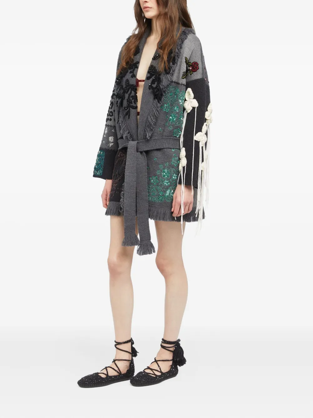 Alanui Midnight In Manhattan Patchwork Cardigan In Gray
