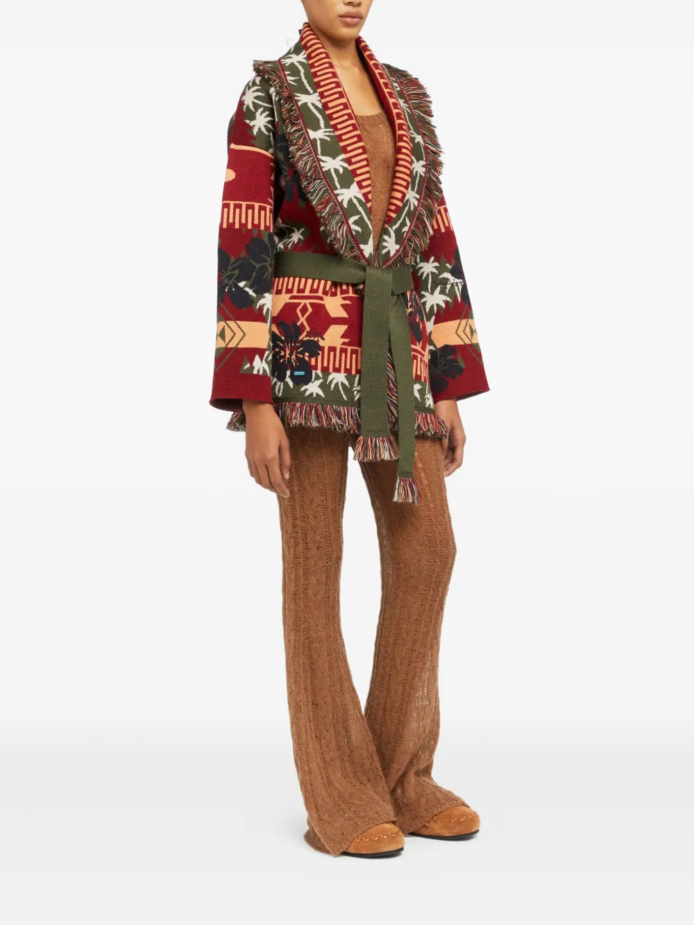 Alanui Icon jacquard fringed cardigan Rood