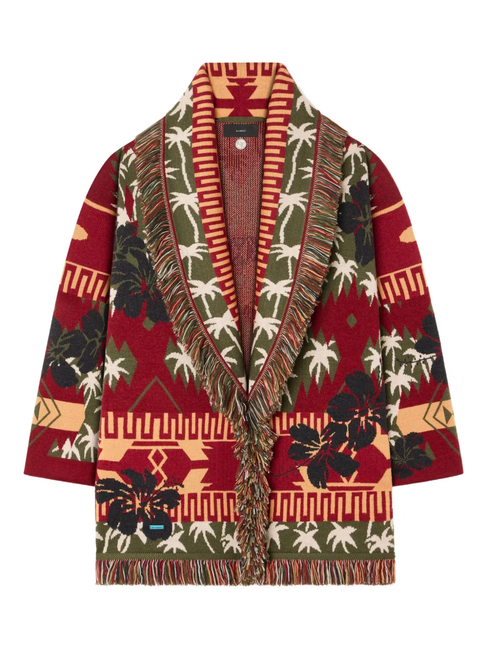 Alanui Icon jacquard fringed cardigan Rood