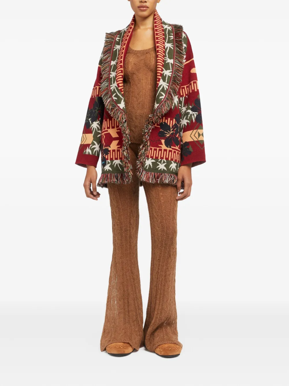 Alanui Icon jacquard fringed cardigan Rood