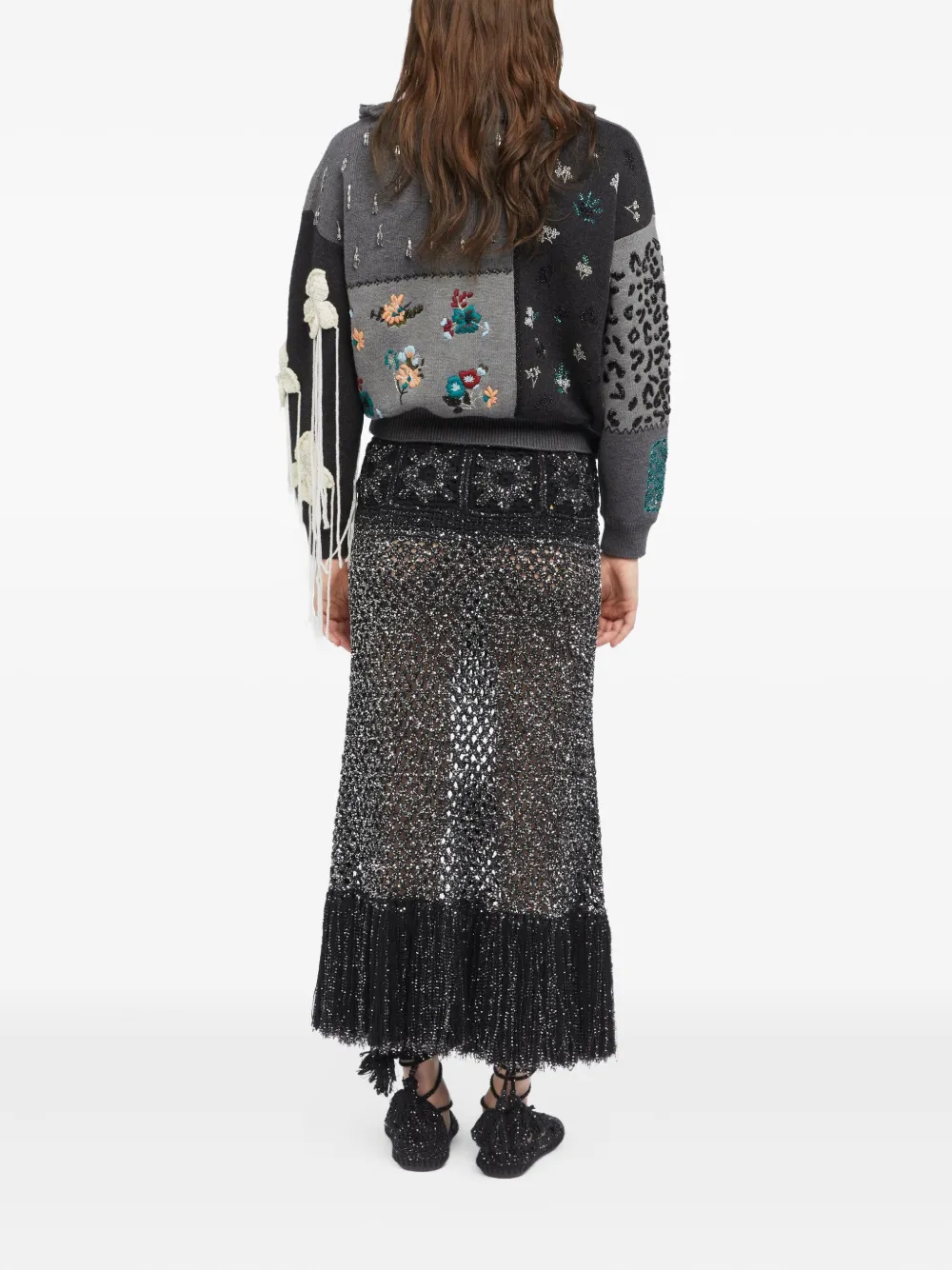 Alanui Midnight In Manhattan Embellished Fringed Cardigan In Gray