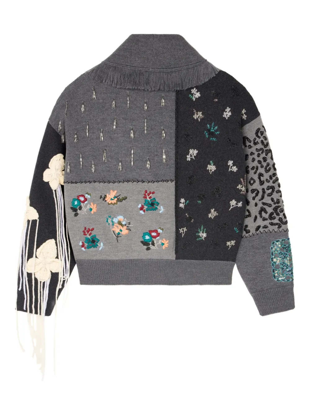 Alanui Midnight In Manhattan Embellished Fringed Cardigan In Gray