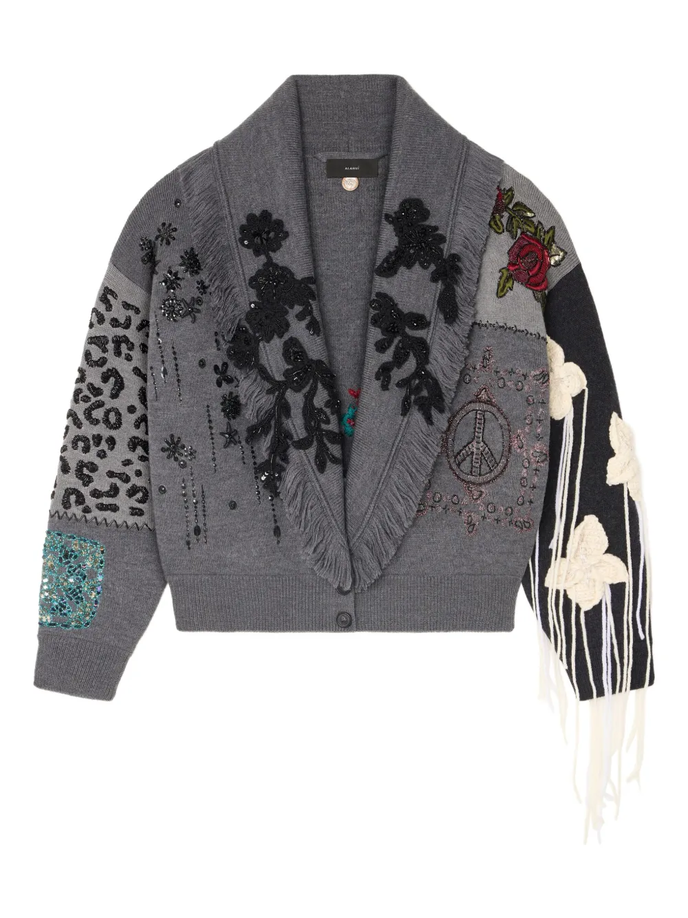 Alanui Midnight In Manhattan Embellished Fringed Cardigan In Gray