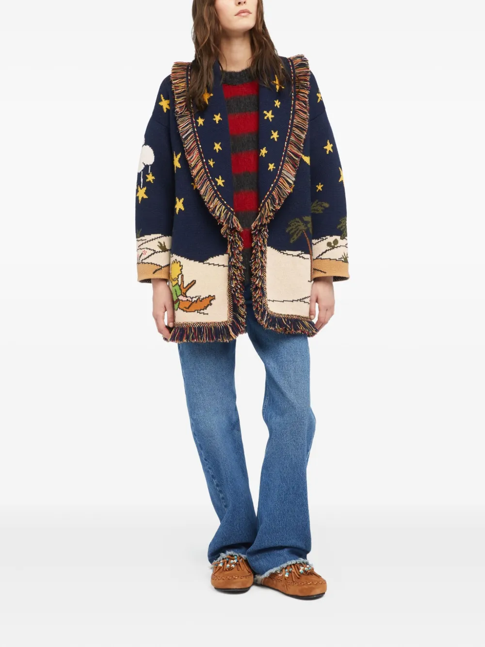 Alanui The Little Prince Long Cardigan With Fringe In Blue