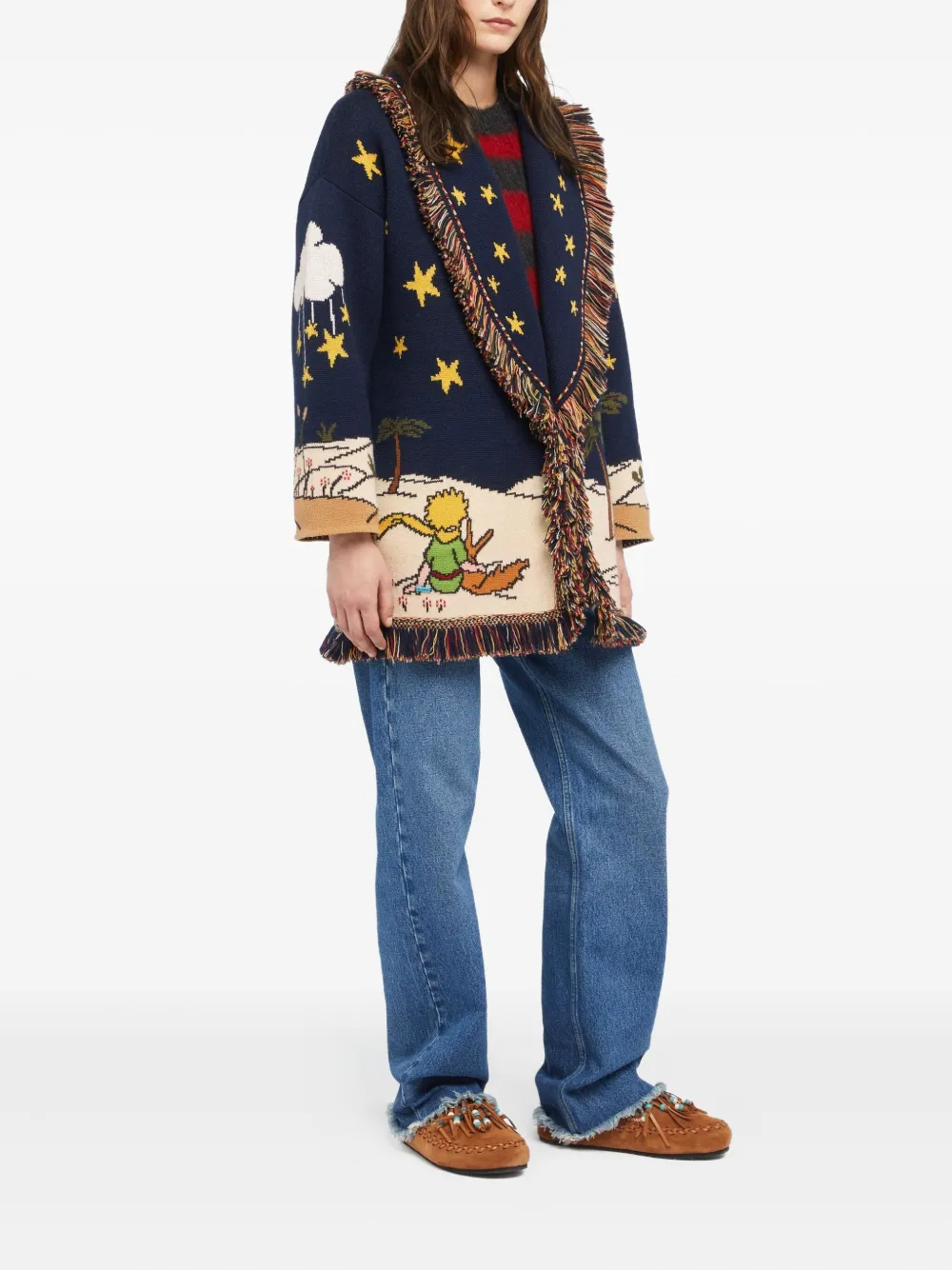 Alanui The Little Prince Long Cardigan With Fringe In Blue
