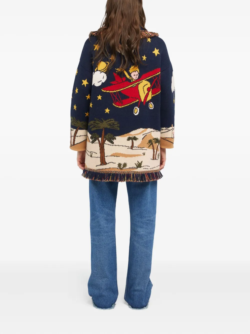Alanui The Little Prince Long Cardigan With Fringe In Blue