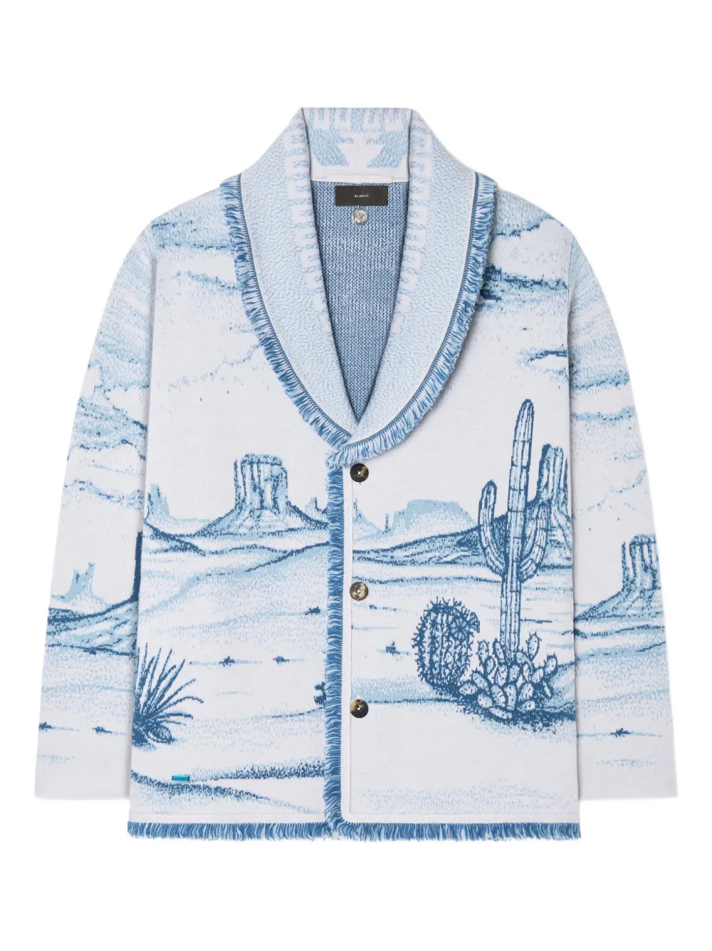 Alanui Silent Rider landscape-intarsia fringed cardigan | Blue | Image 1