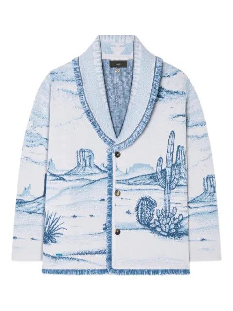 Alanui Silent Rider landscape-intarsia fringed cardigan