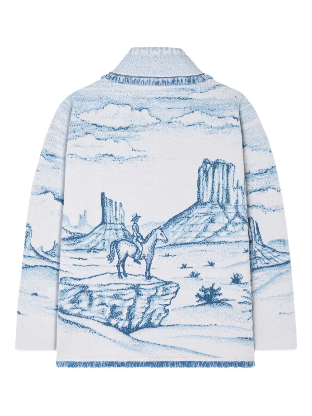 Alanui Silent Rider vest met franje en landschap intarsia Blauw
