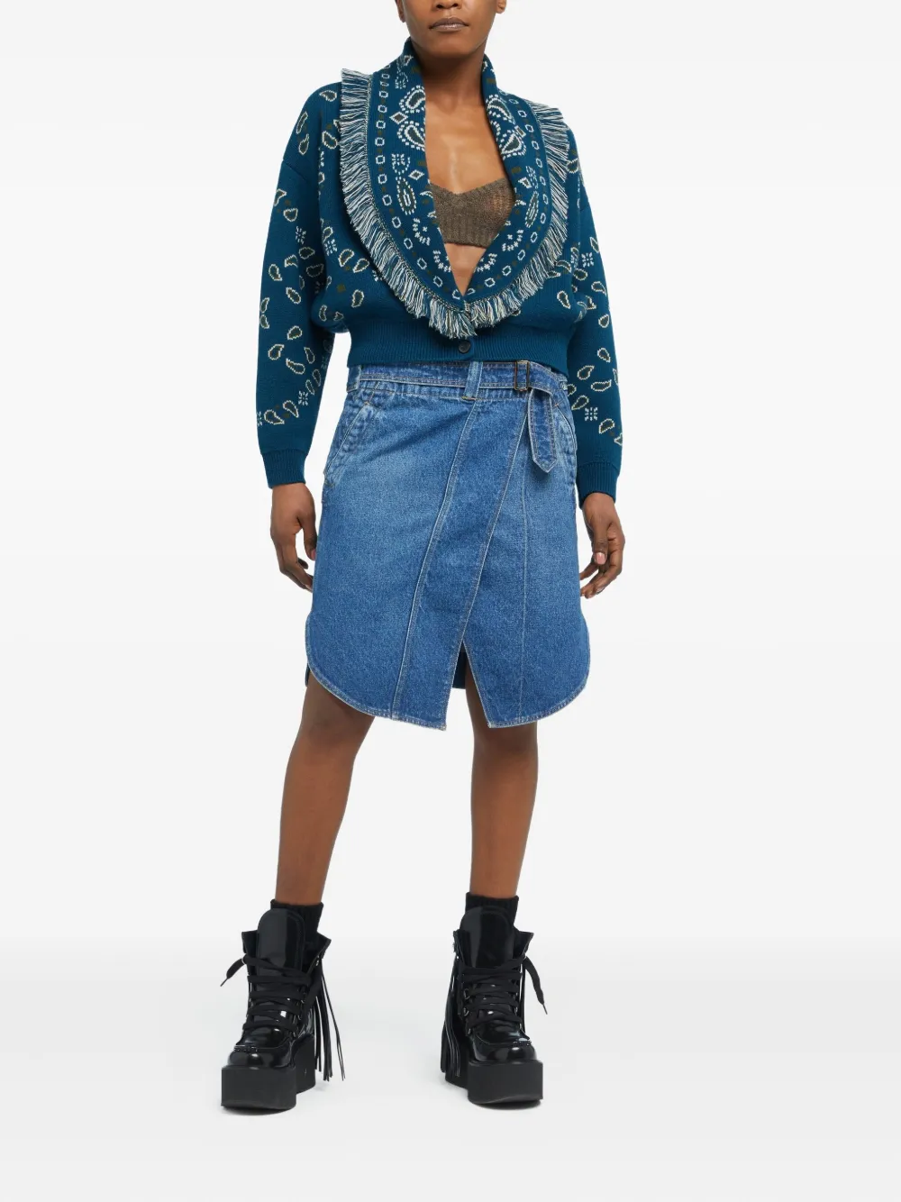 Alanui Vest met paisley jacquard en franje Blauw