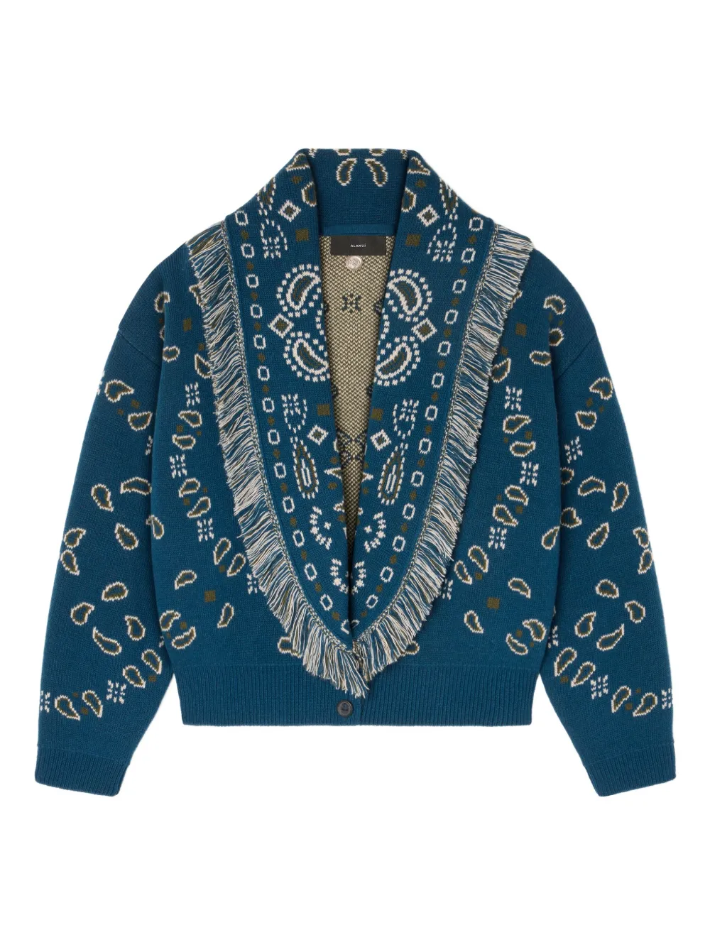 paisley-jacquard fringed cardigan
