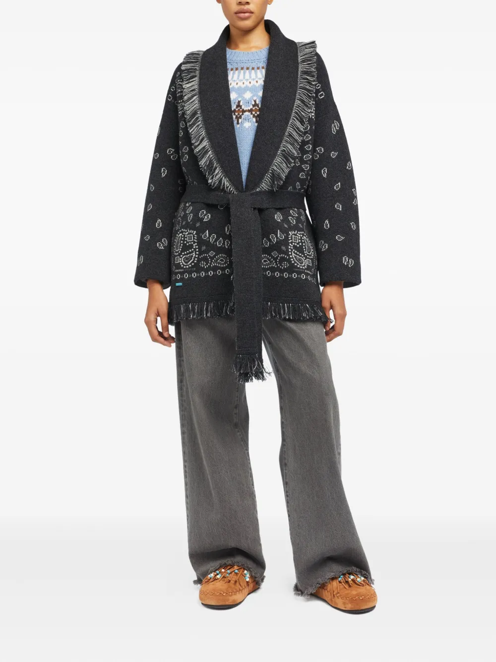 Alanui Vest met jacquard en franje Grijs