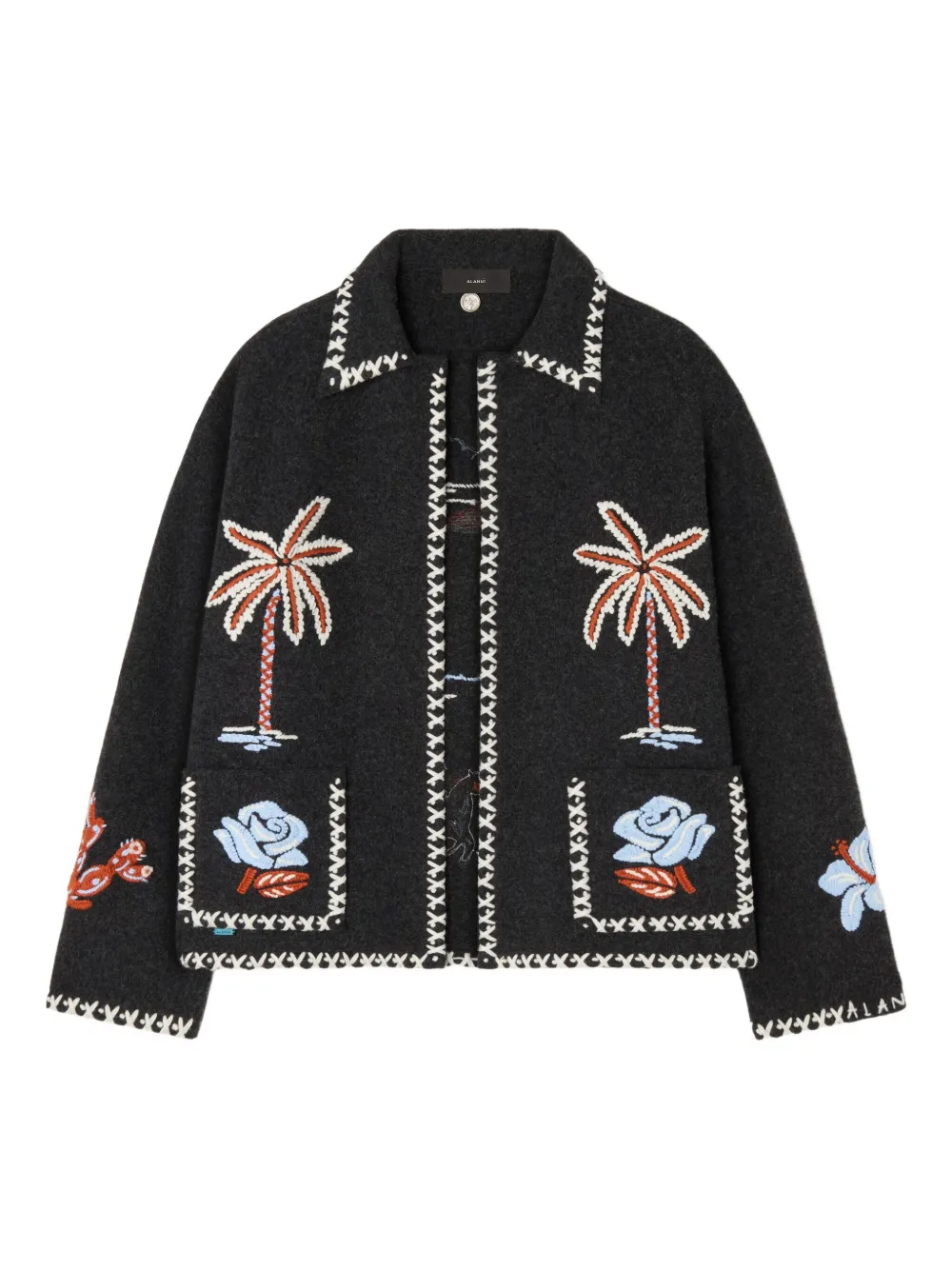 Alanui Remember Me Embroidered Palm-tree Jacket In Black