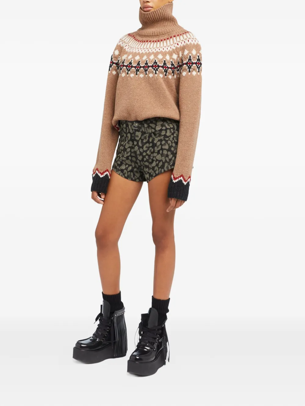 Alanui Seattle Jungle leopard-print denim shorts 0717-Ardesia-Dark Dust