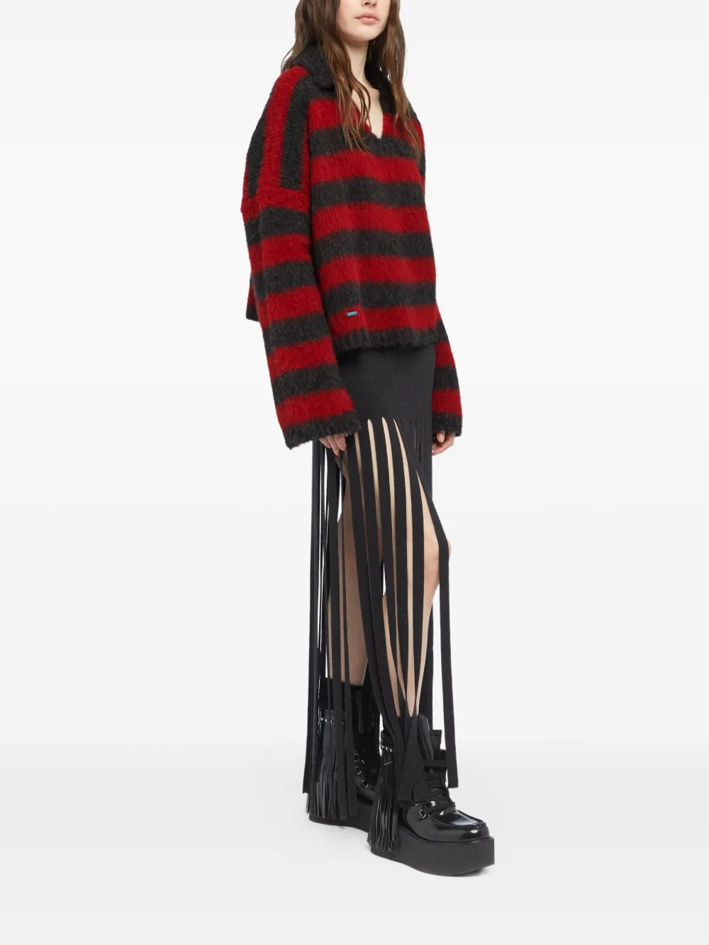 Alanui Grunge Striped Sweater In Red