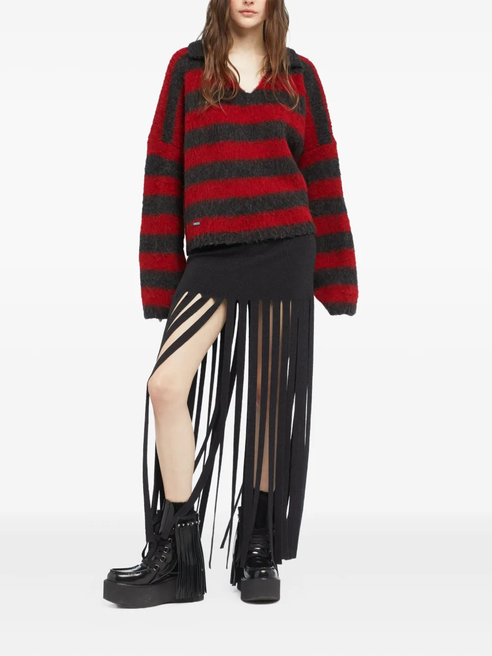 Alanui Grunge Striped Sweater In Red