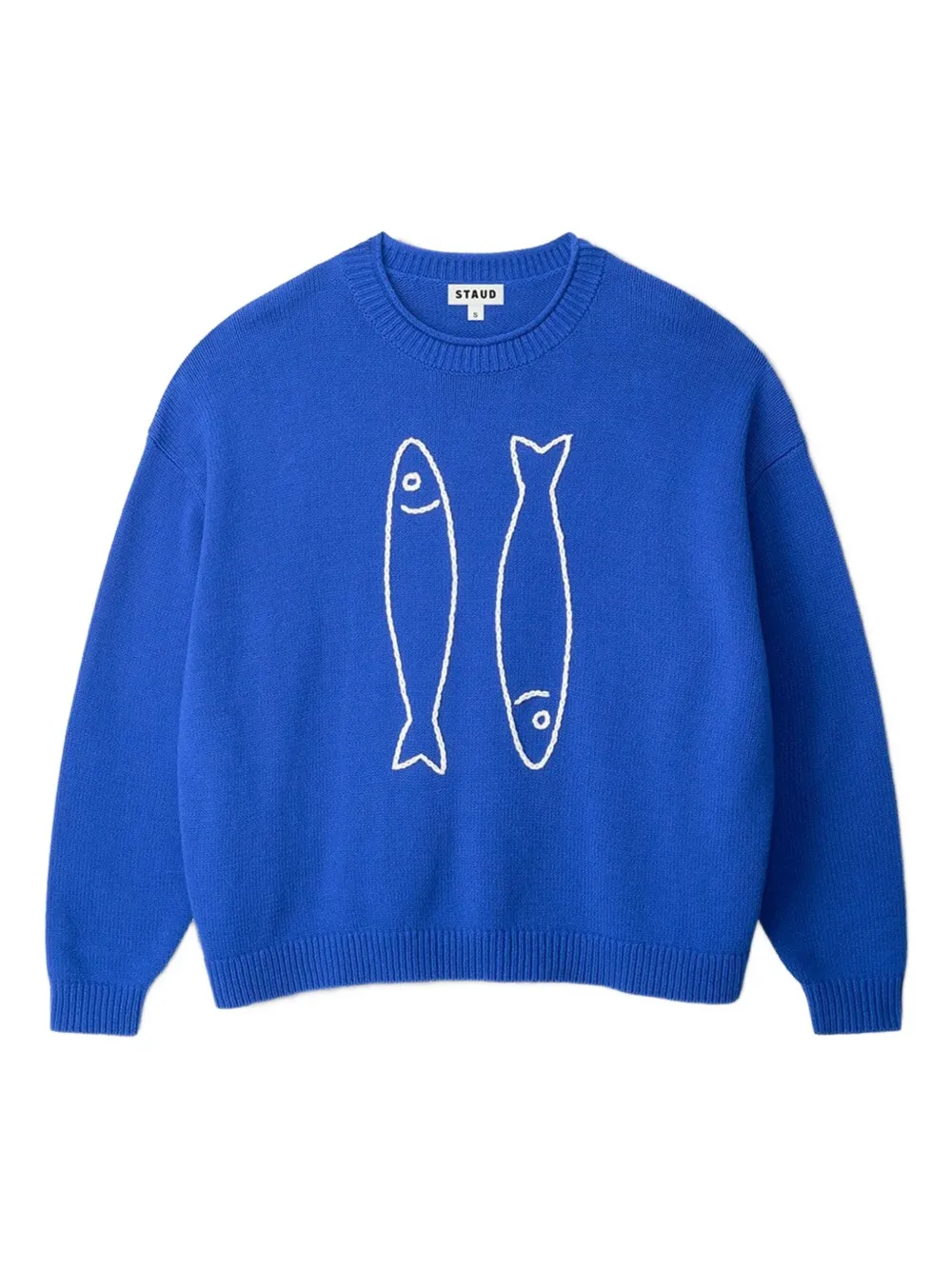 fish-embroidered crew-neck sweater