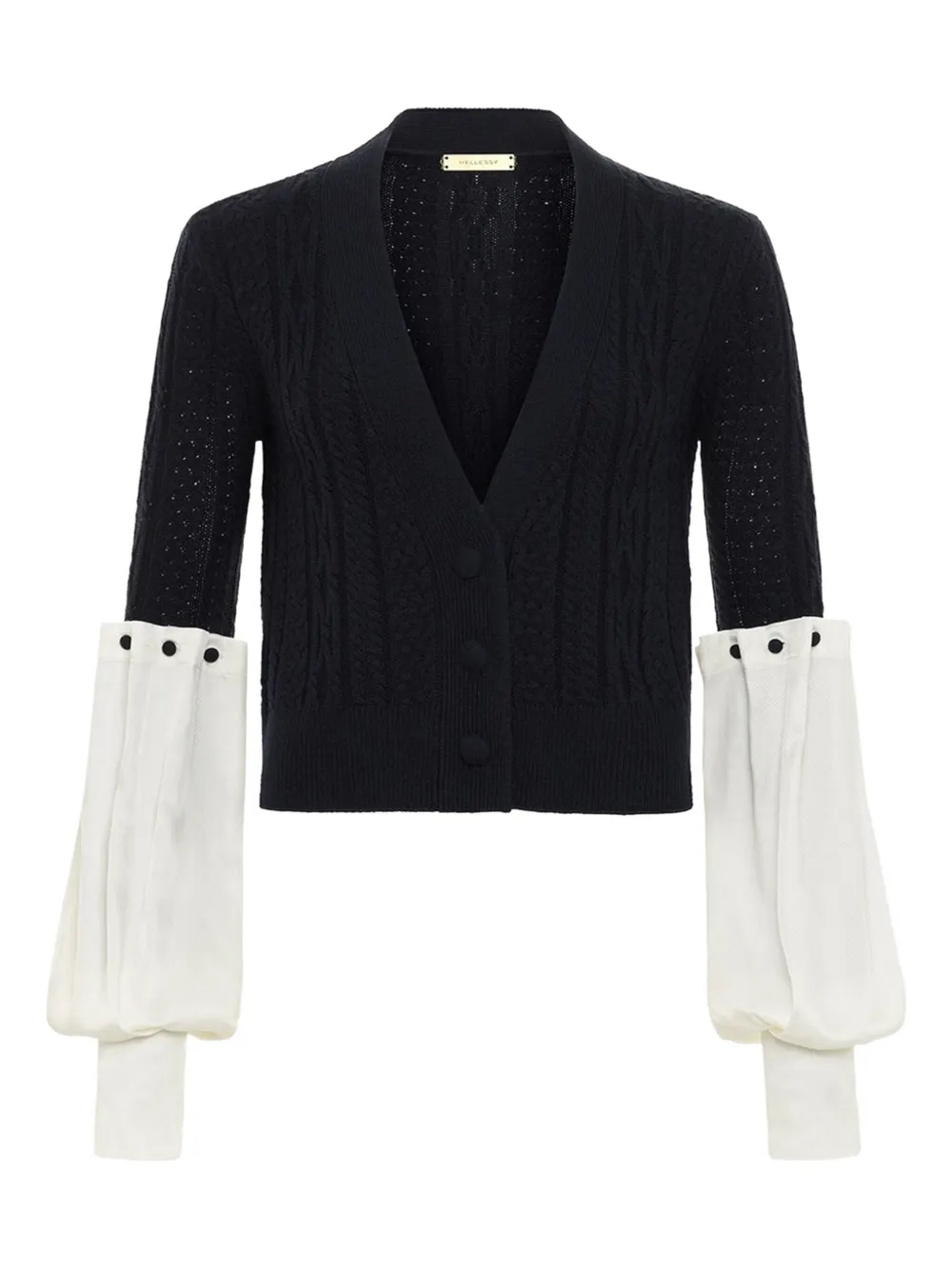 Hellessy Angelite Cable-knit Balloon-sleeve Cardigan In Black