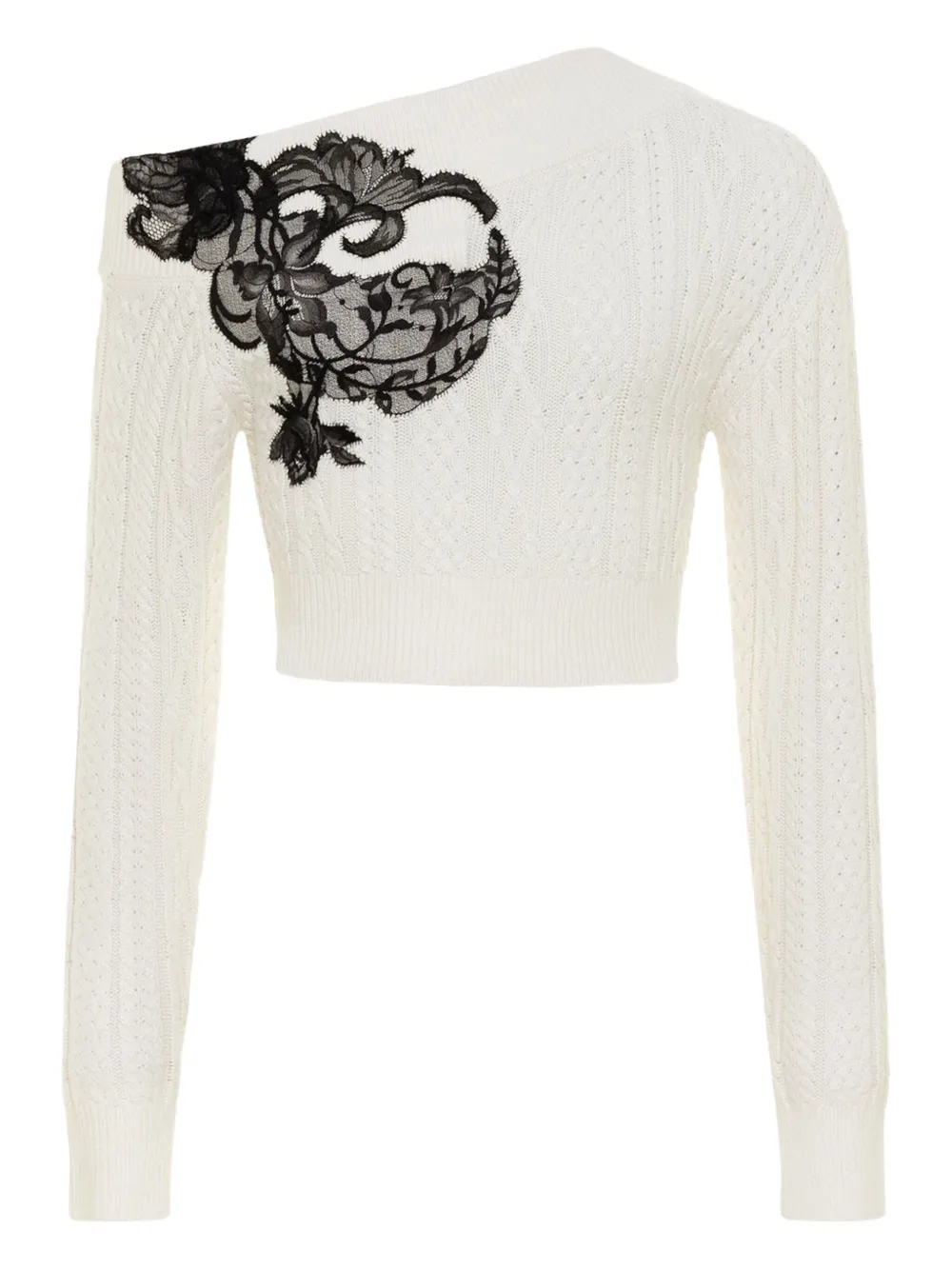 cable-knit lace-appliqué sweater