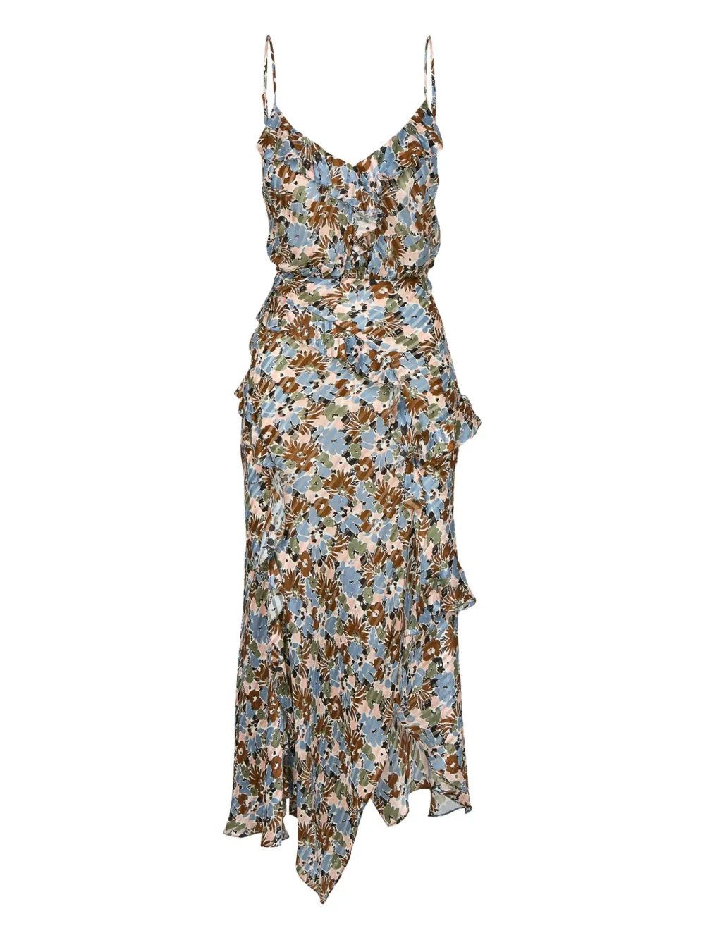 ruffled floral-print midi dress