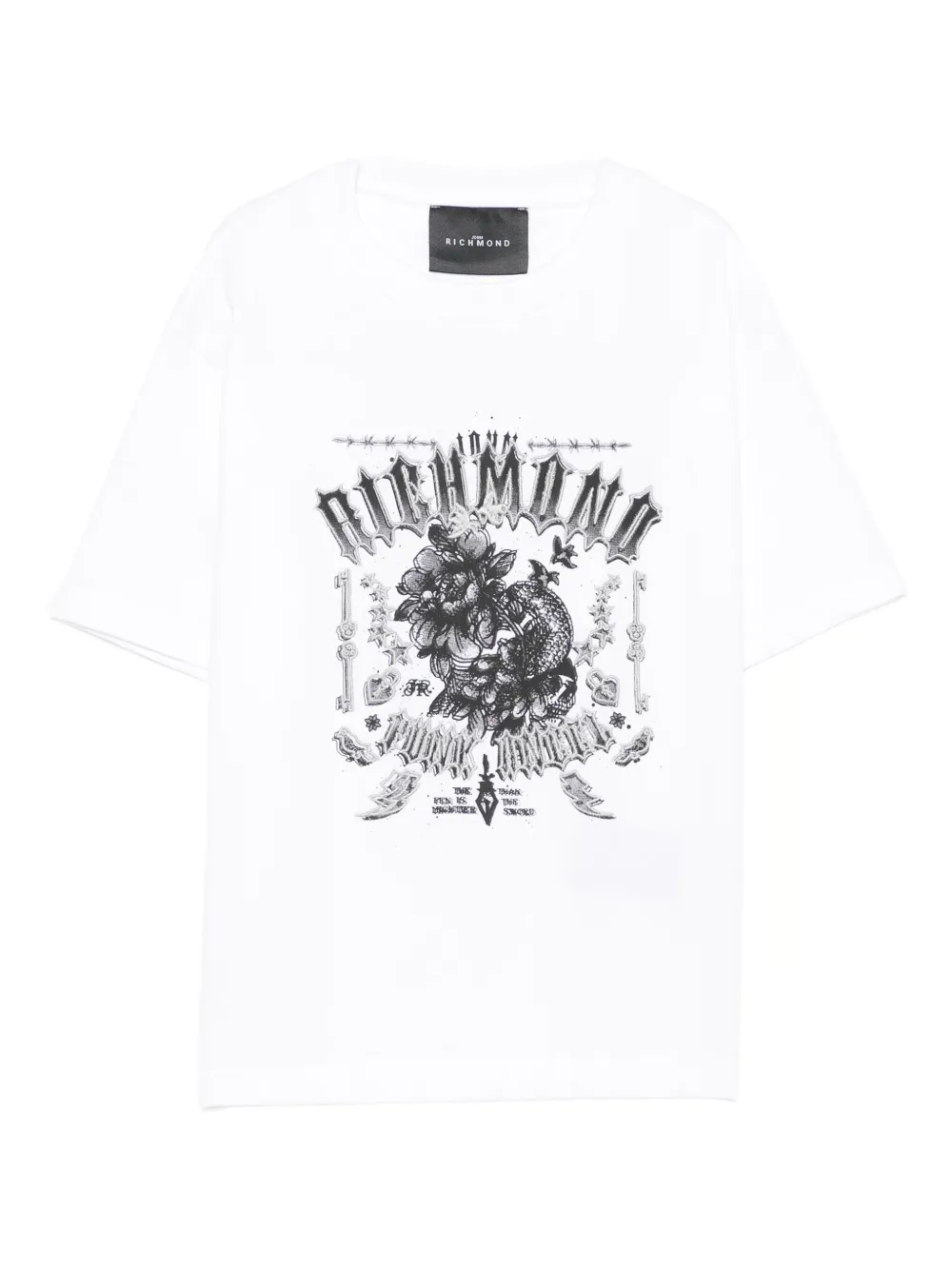 John Richmond Junior floral-dragon print T-shirt Wit