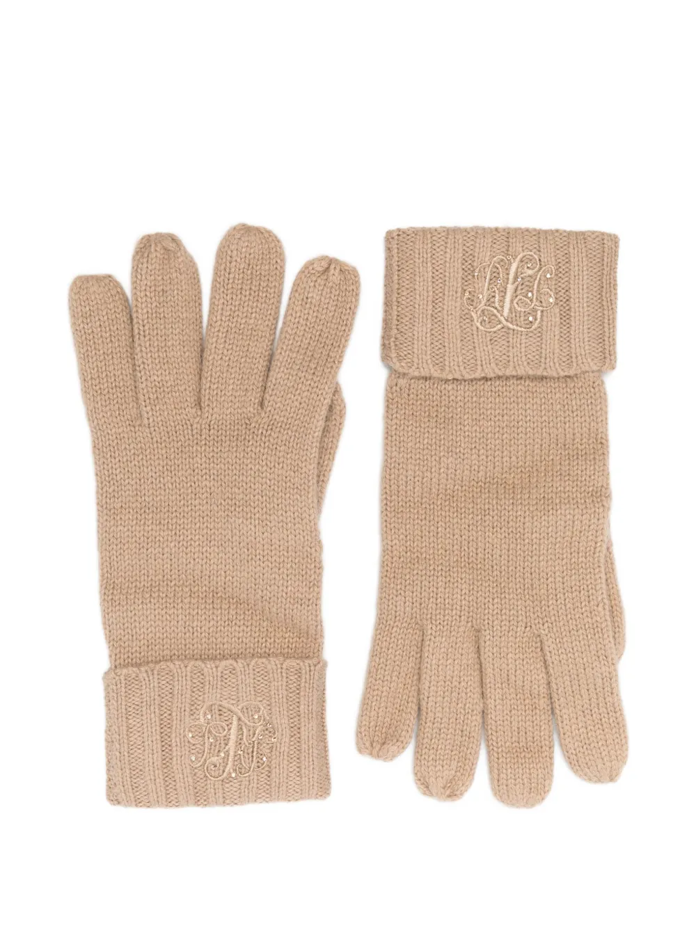 Polo Ralph Lauren Logo-embroidered Ribbed-knit Gloves In Neutral