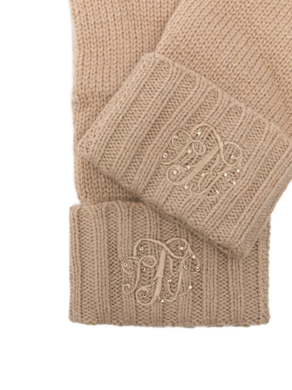 Polo Ralph Lauren Logo-embroidered Ribbed-knit Gloves In Neutral