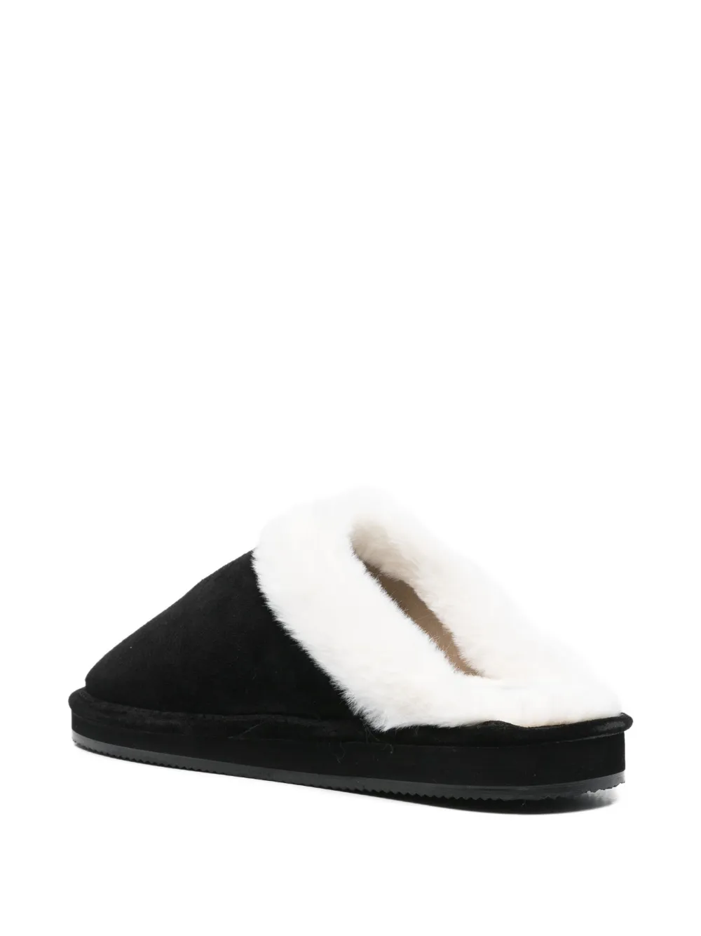 Polo Ralph Lauren Kaylgh slippers met bont en borduurwerk Zwart