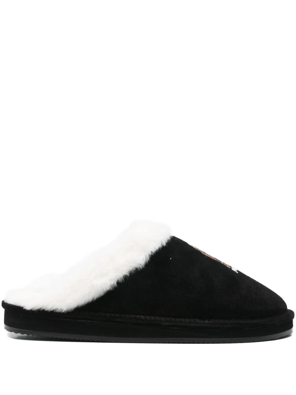 Polo Ralph Lauren Kaylgh embroidery fur slipper - ブラック