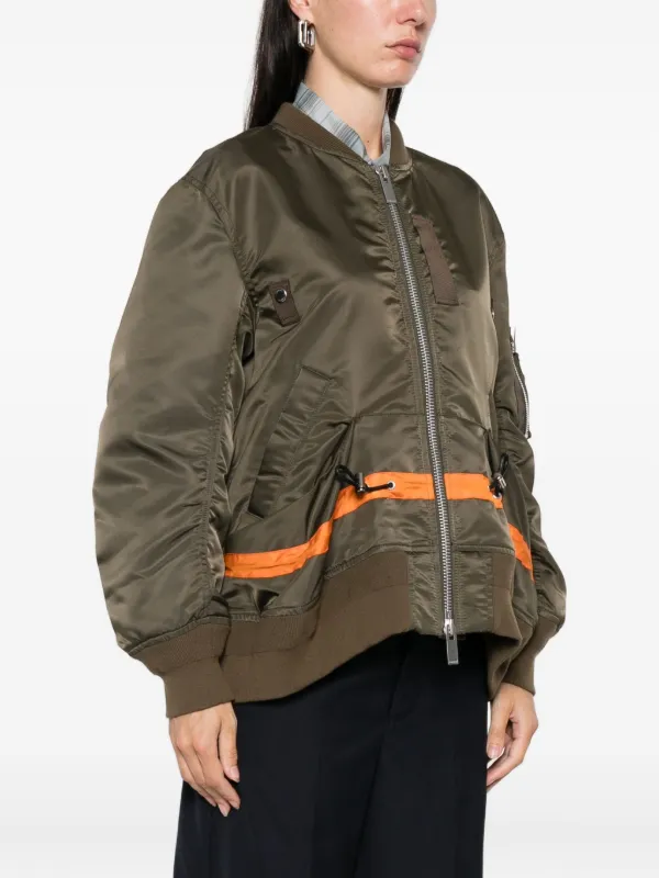 Sacai stripe-detail zip-up Bomber Jacket | Brown | FARFETCH