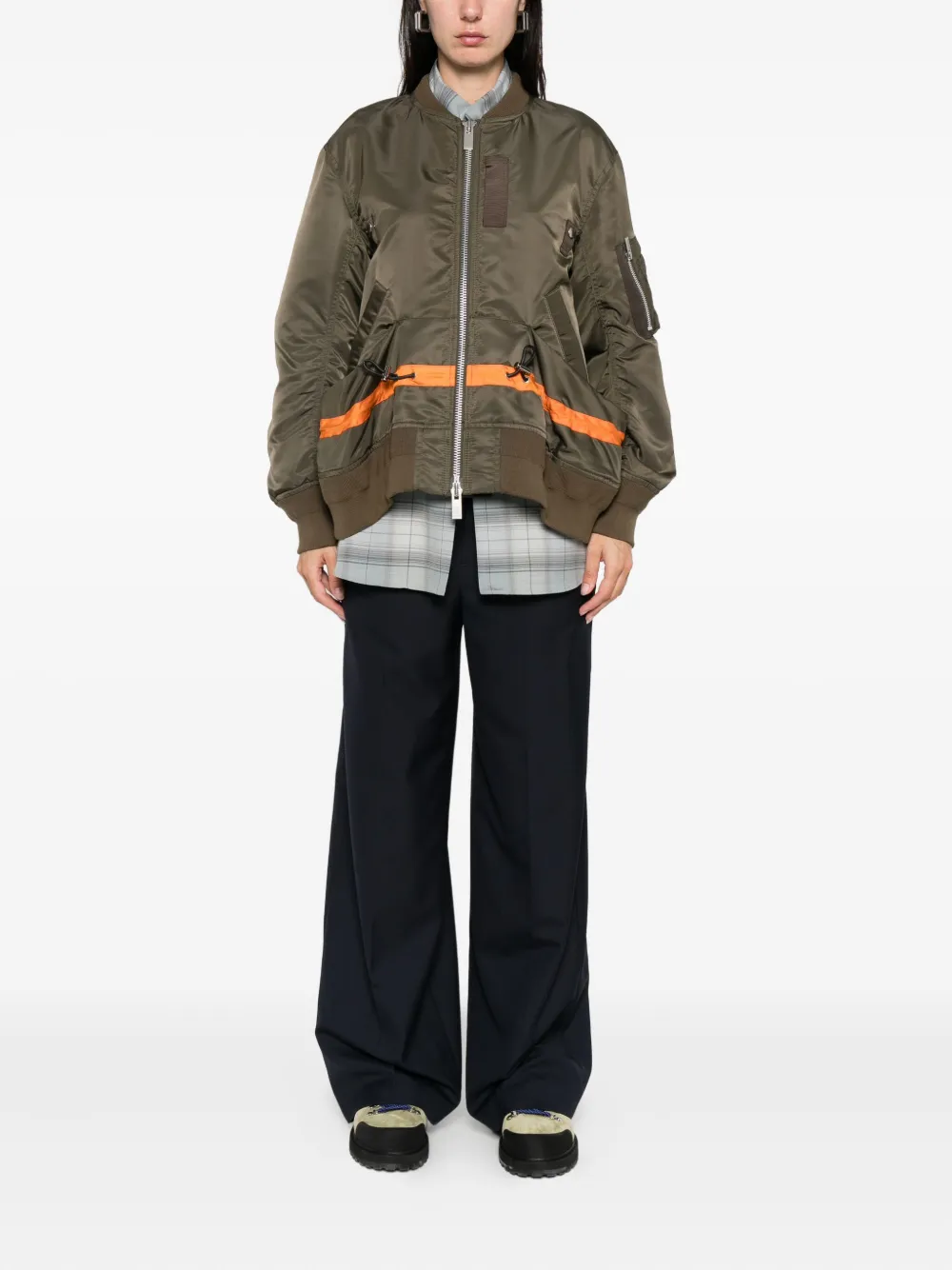 sacai stripe-detail zip-up bomber jacket Bruin