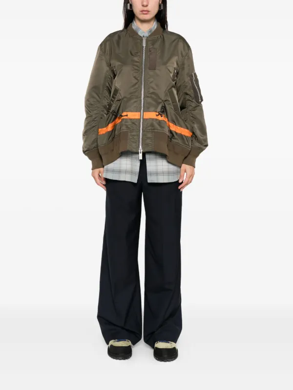Sacai ストライプディテール ジャケット | ブラウン | FARFETCH JP