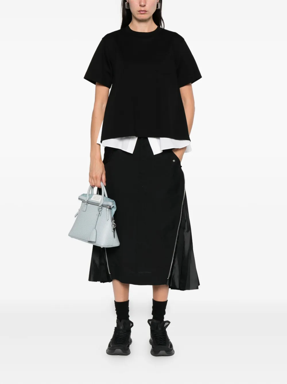 sacai chest-pocket layered T-shirt Zwart