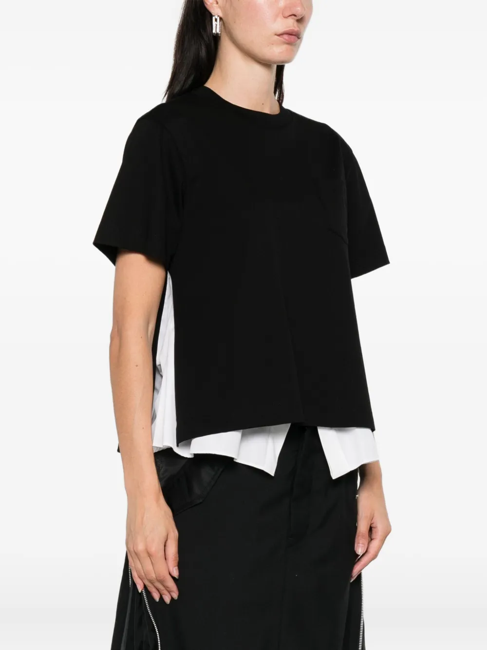 sacai chest-pocket layered T-shirt Zwart